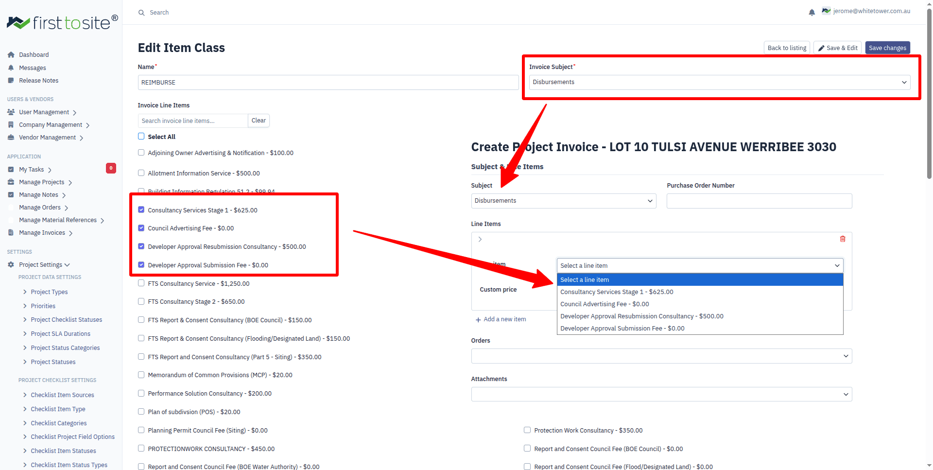Invoice service lines